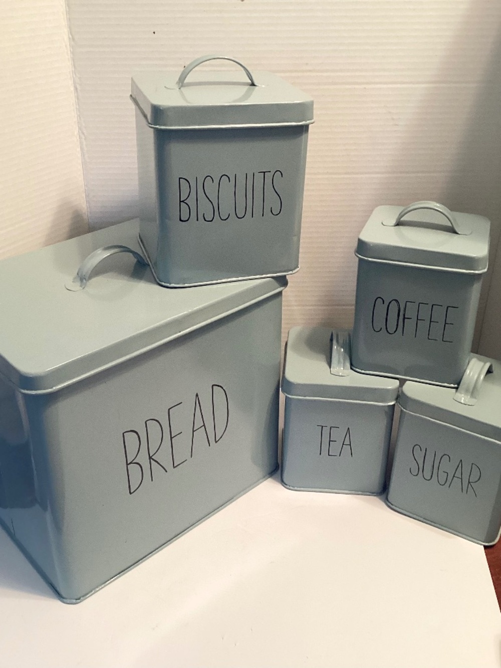 In the style of RAE DUNN… Gray Nesting Farmhouse Chic Metal Canisters